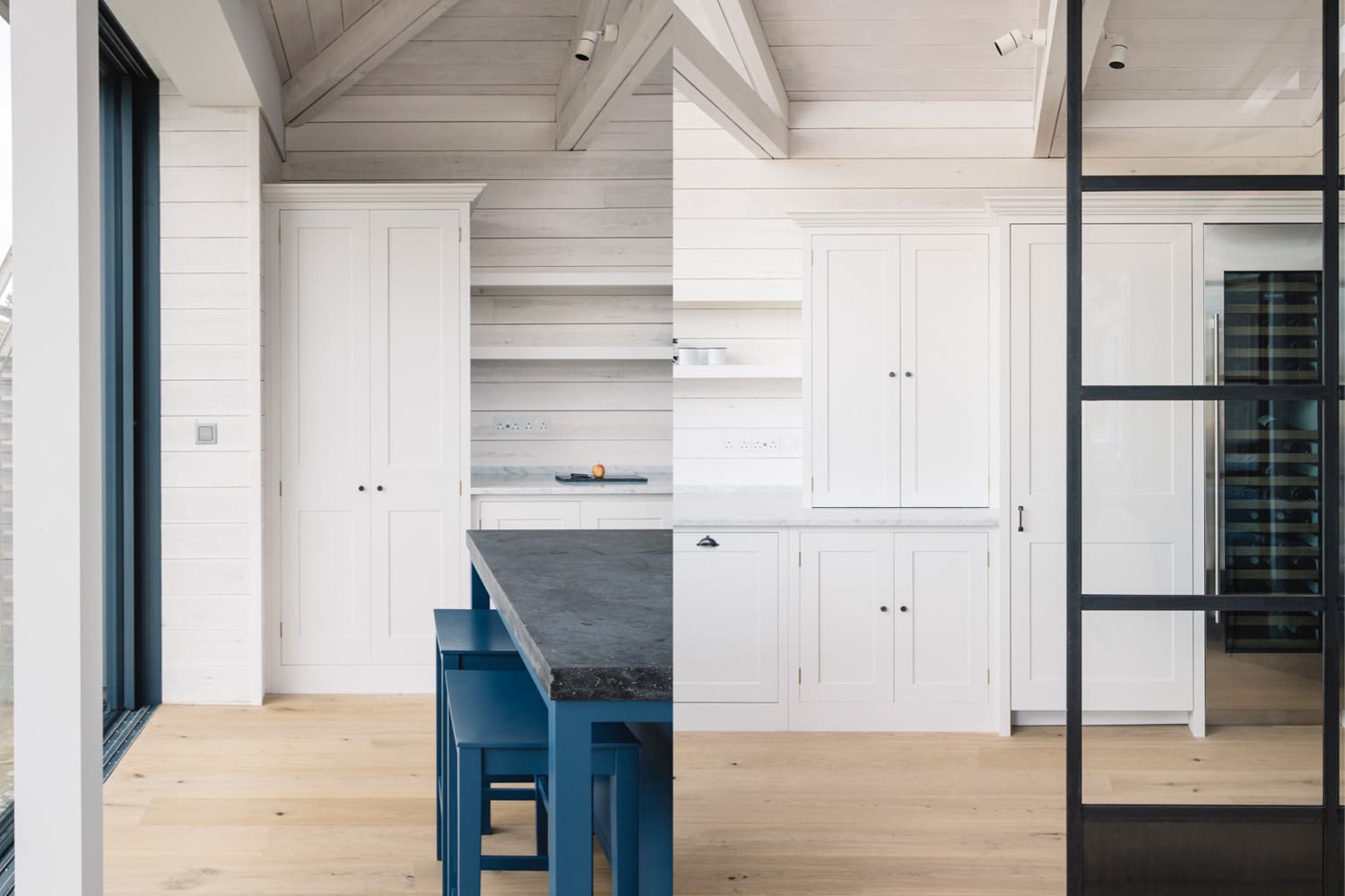  Dual view of Whitewashed Spitalfields cupboards with Wilkes doors
