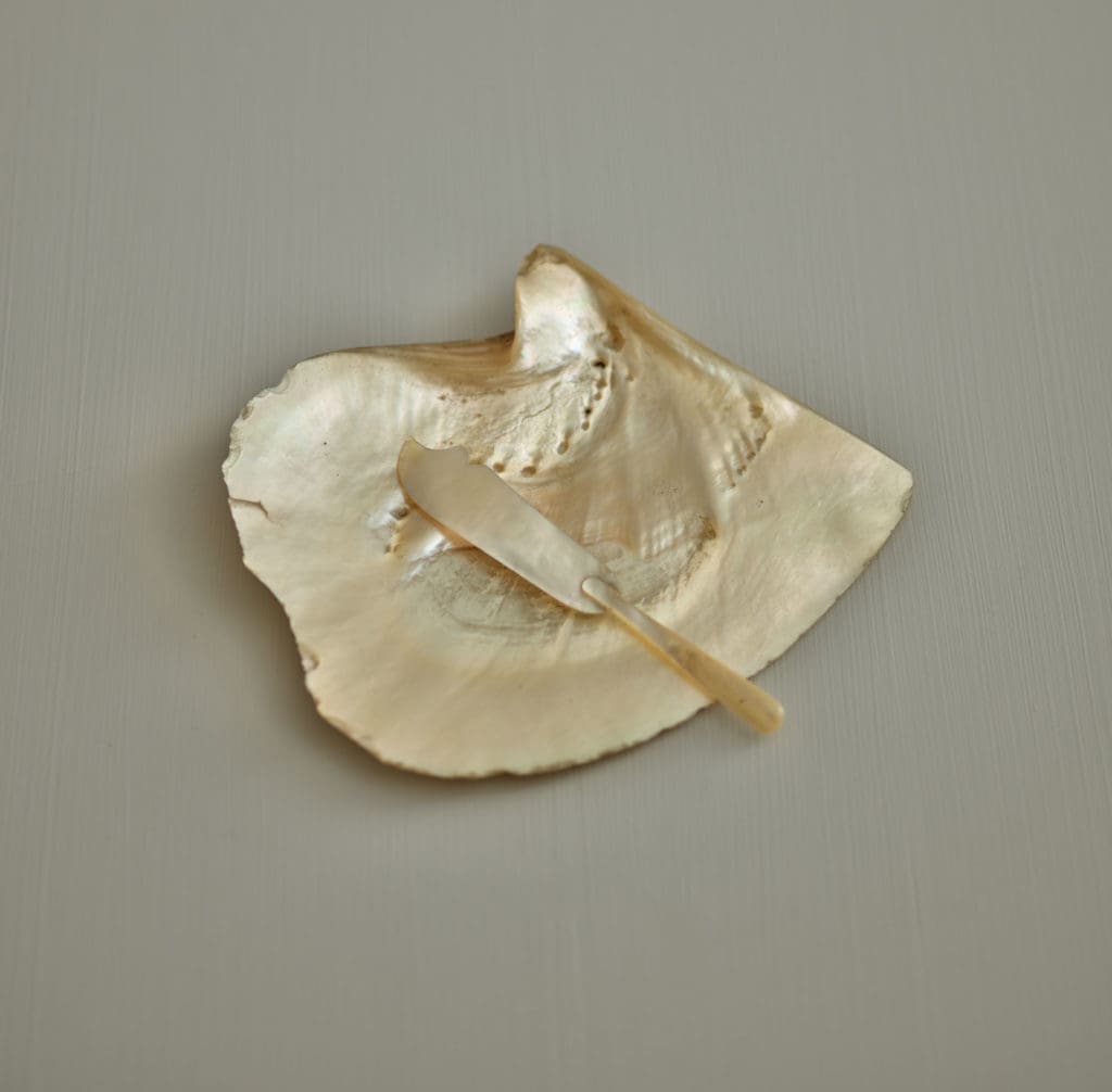 Small shell serving dish and knife.