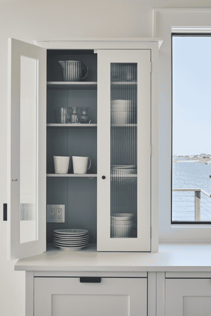 a Manhattan comfort, modern abbey decor, ribbed tempered glass cabinet in white